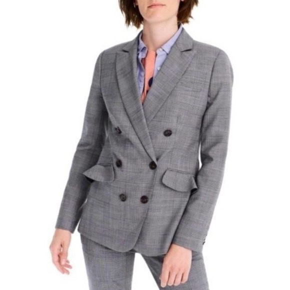 J. Crew Glen Plaid Wool Ruffle Double Breasted Blazer Jacket - Picture 13 of 13